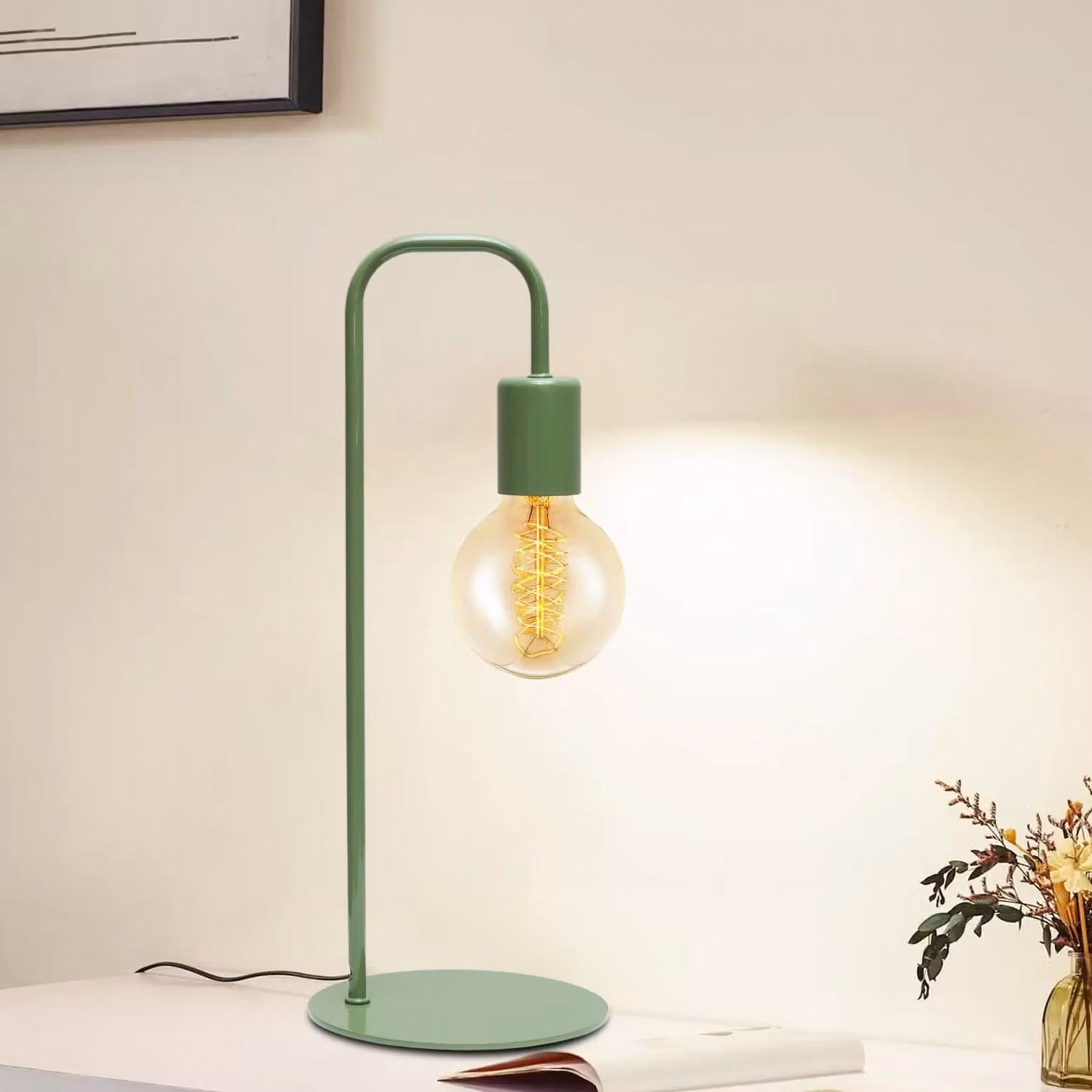 Opviq, lampada da tavolo moderna, colore verde menta, corpo in metallo, attacco E27, altezza 40 cm, grado di protezione IP20 | 100% melamina