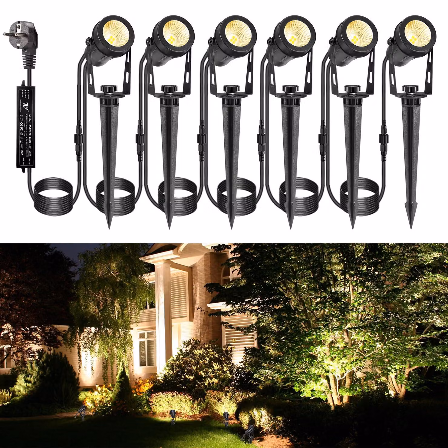 Set di 6 faretti LED da esterno, 12V, 3W, luce calda, grado di protezione IP65