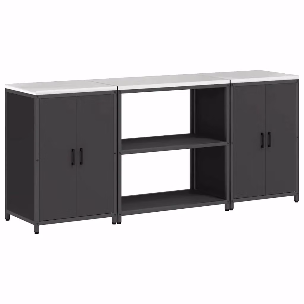 Mobile da cucina stile industrial vidaXL in metallo nero opaco con ante a battente e ripiani interni – 2