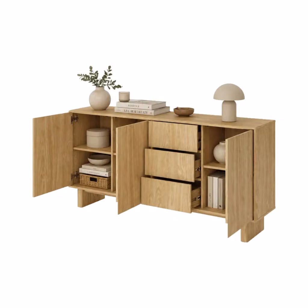 Madia Hasilo DMORA con 3 cassetti, colore marrone rovere, L: 183 cm, P: 38 cm, H: 83 cm – 2