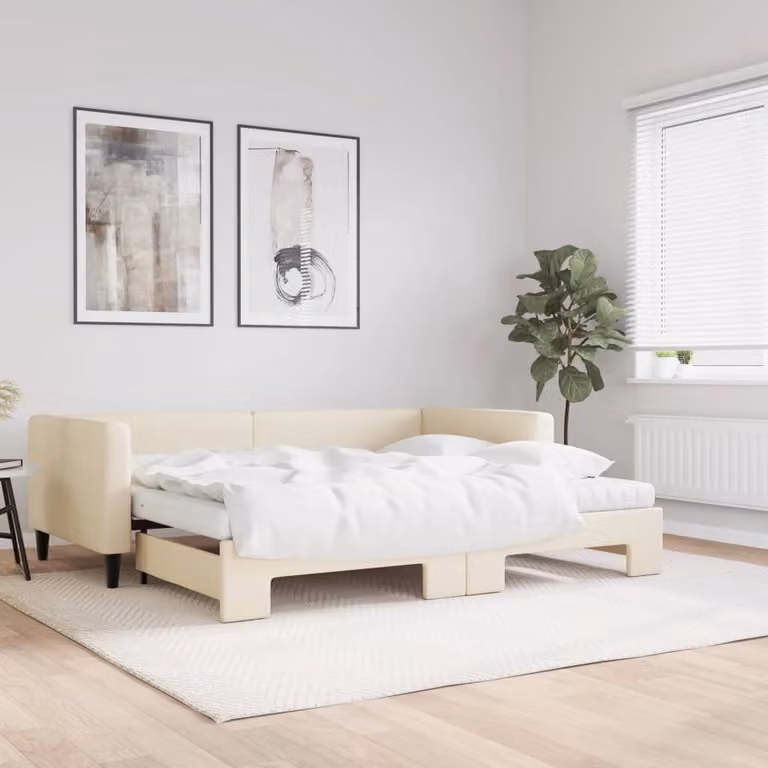 vidaXL Divano Letto Estraibile in Tessuto Beige con Materassi L/P/H: 223 x 90 x 68 cm