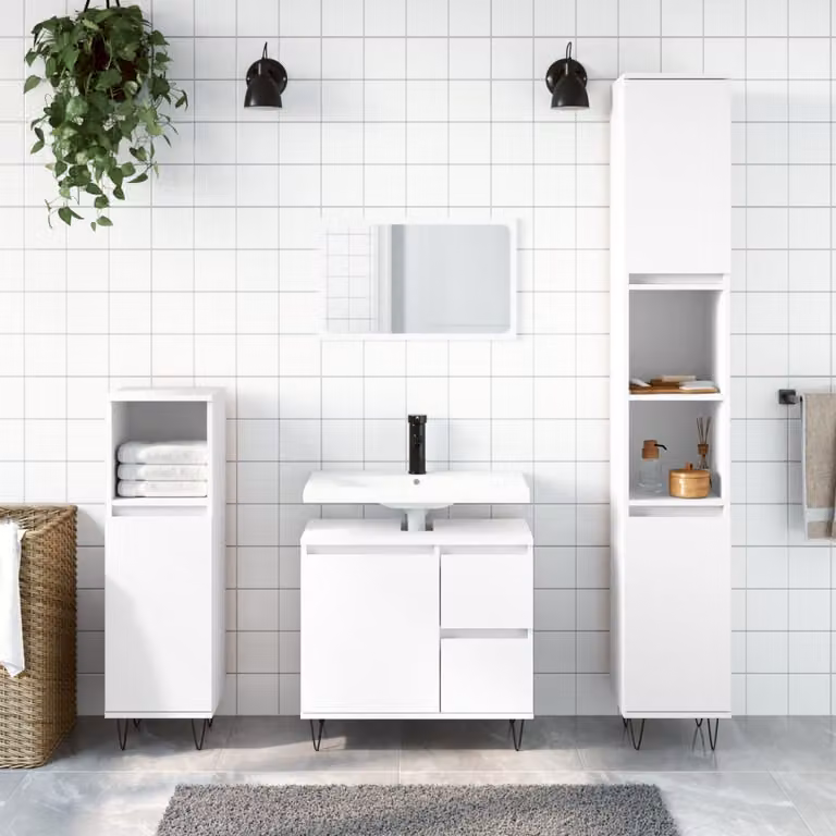 Armadietto da bagno bianco vidaXL in stile industriale con ripiani interni e ante a battente L/P/H: 30 x 30 x 190 cm