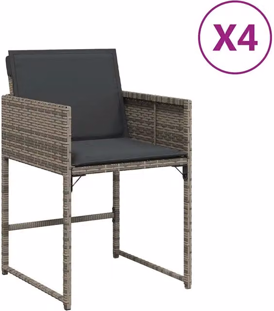 Set di 4 sedie da giardino moderne in polyrattan grigio con cuscini e braccioli – 1