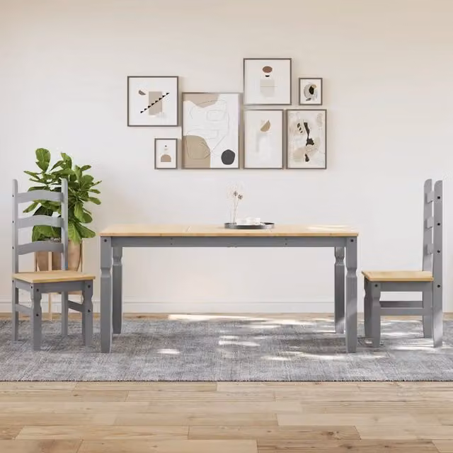 Set da Pranzo 3 pz Panama Grigio in Legno Massello di Pino 3345201