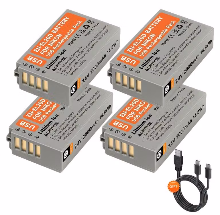 Batteria per fotocamera, ricaricabile agli ioni di litio, compatibilità universale, confezione da 4 pezzi