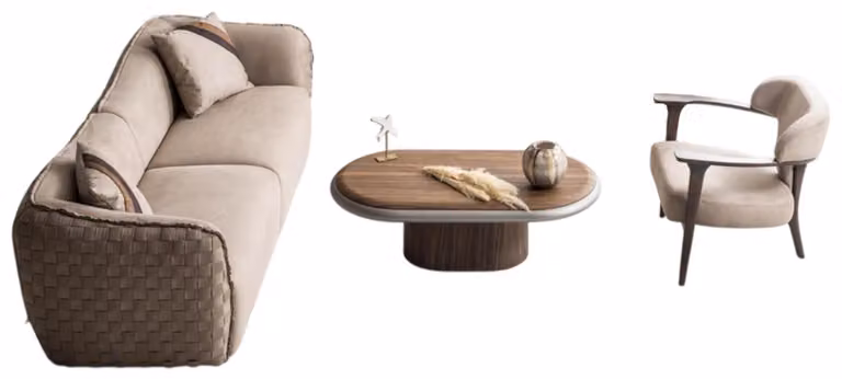 Stilvolle Wohnzimmer Garnitur Beiges Sofa Relaxsessel Couchtisch