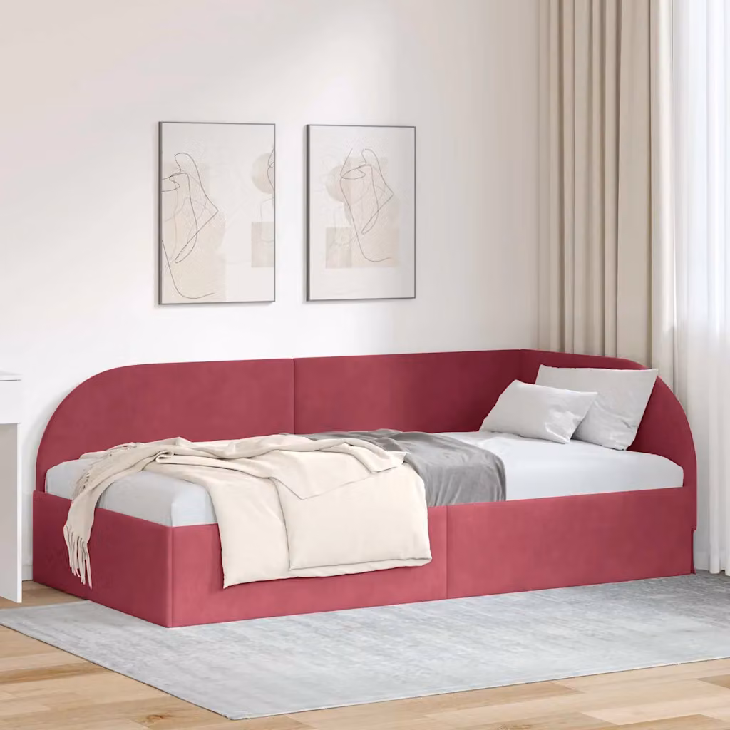 vidaXL Cornice del letto ad angolo in velluto rosso L: 200 cm, P: 80 cm, H: 72 cm – 1