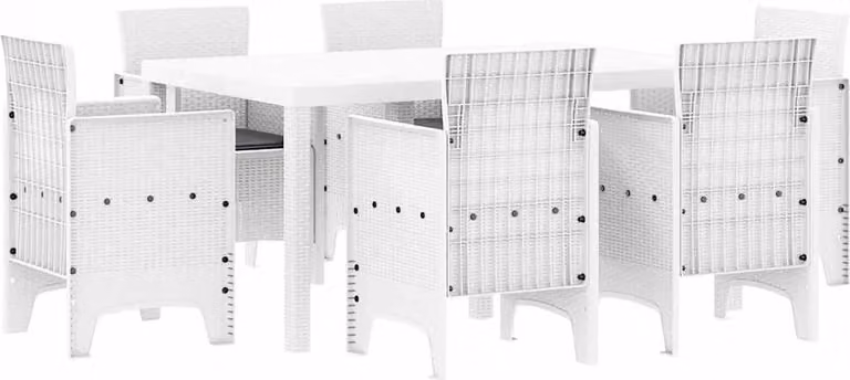 Set da Pranzo per Giardino 7 pcs Bianco Rattan Polt