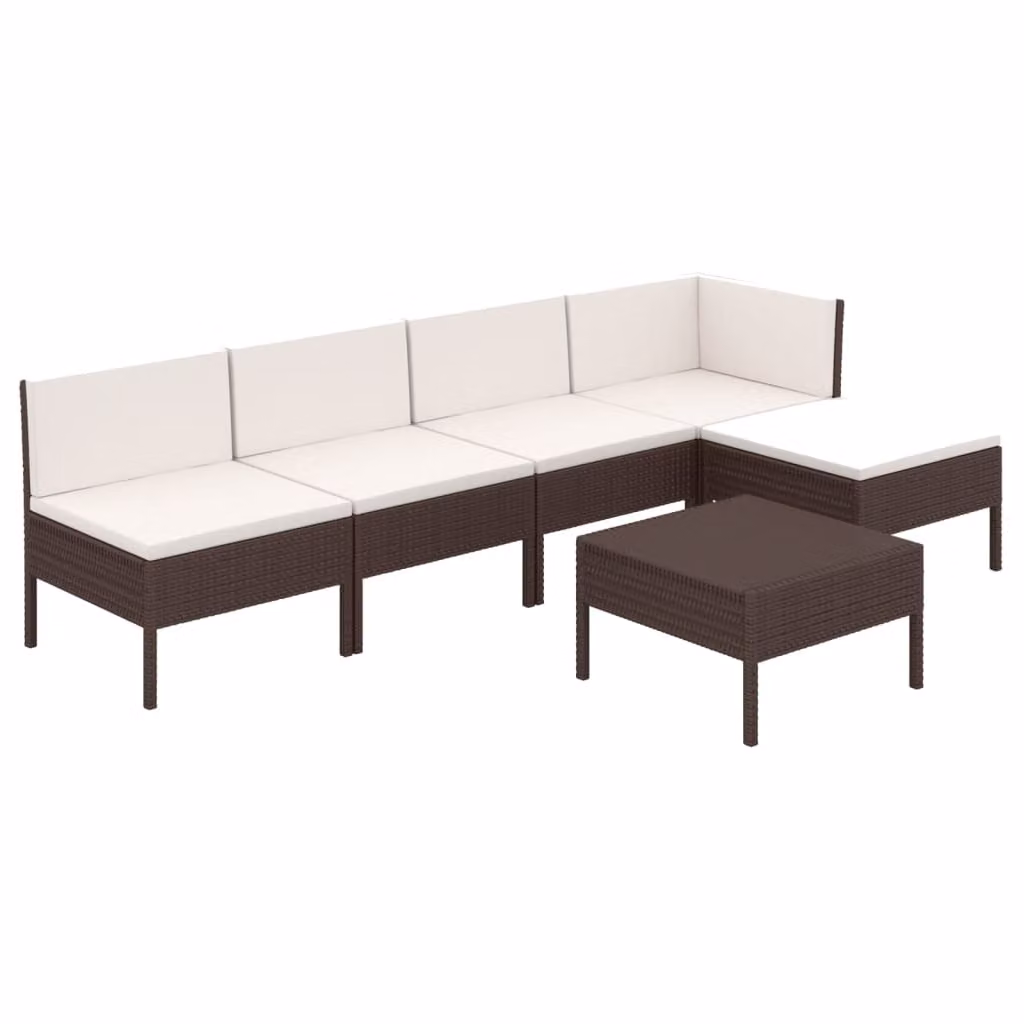 Set Divani da Giardino 6 pz con Cuscini in Polyrattan Marrone
