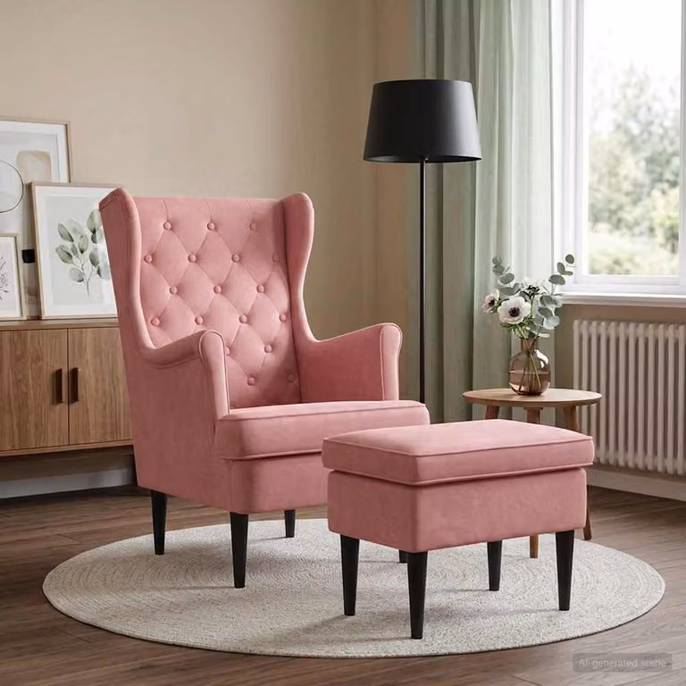 Set di Poltrona con Ottomano vidaXL in Velluto Rosa per Soggiorno e Camera da Letto