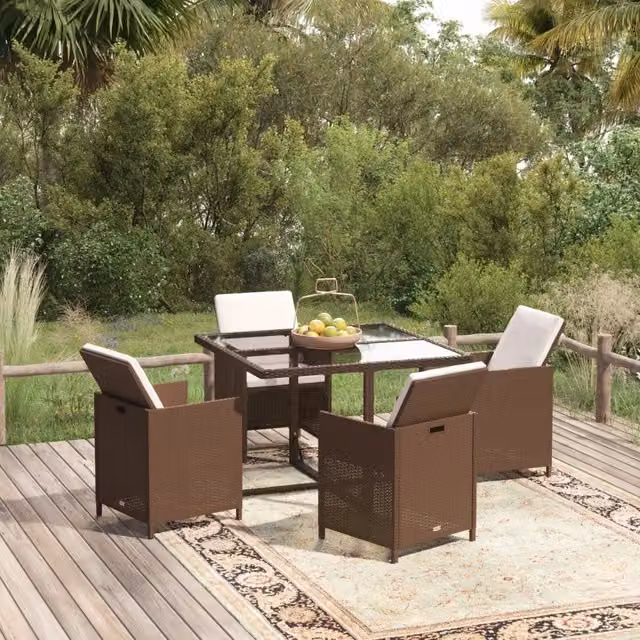 Set da Pranzo da Giardino 5pz con Cuscini in Polyrattan Marrone 3095512