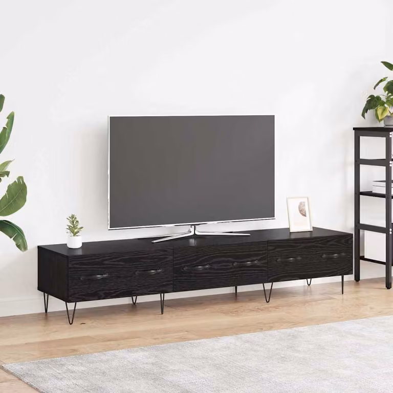 Mobile TV vidaXL moderno in legno ingegnerizzato e metallo, colore nero, L 150 x P 36 x H 30 cm