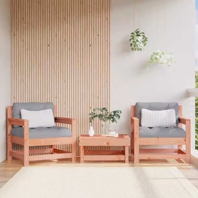 Set di 2 sedie da giardino VIDAXL in legno massello con cuscini grigi e braccioli