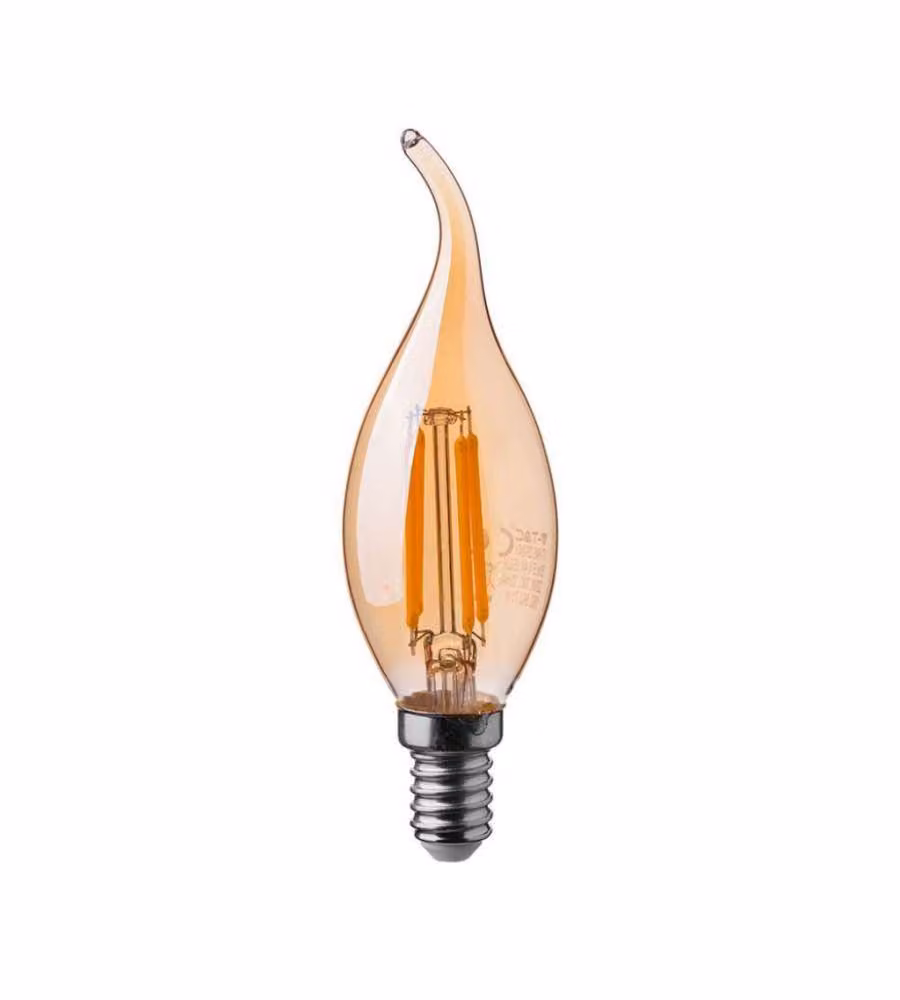 Lampadina LED E14 4W Candela a Fiamma Filamento Ambrato 2200K