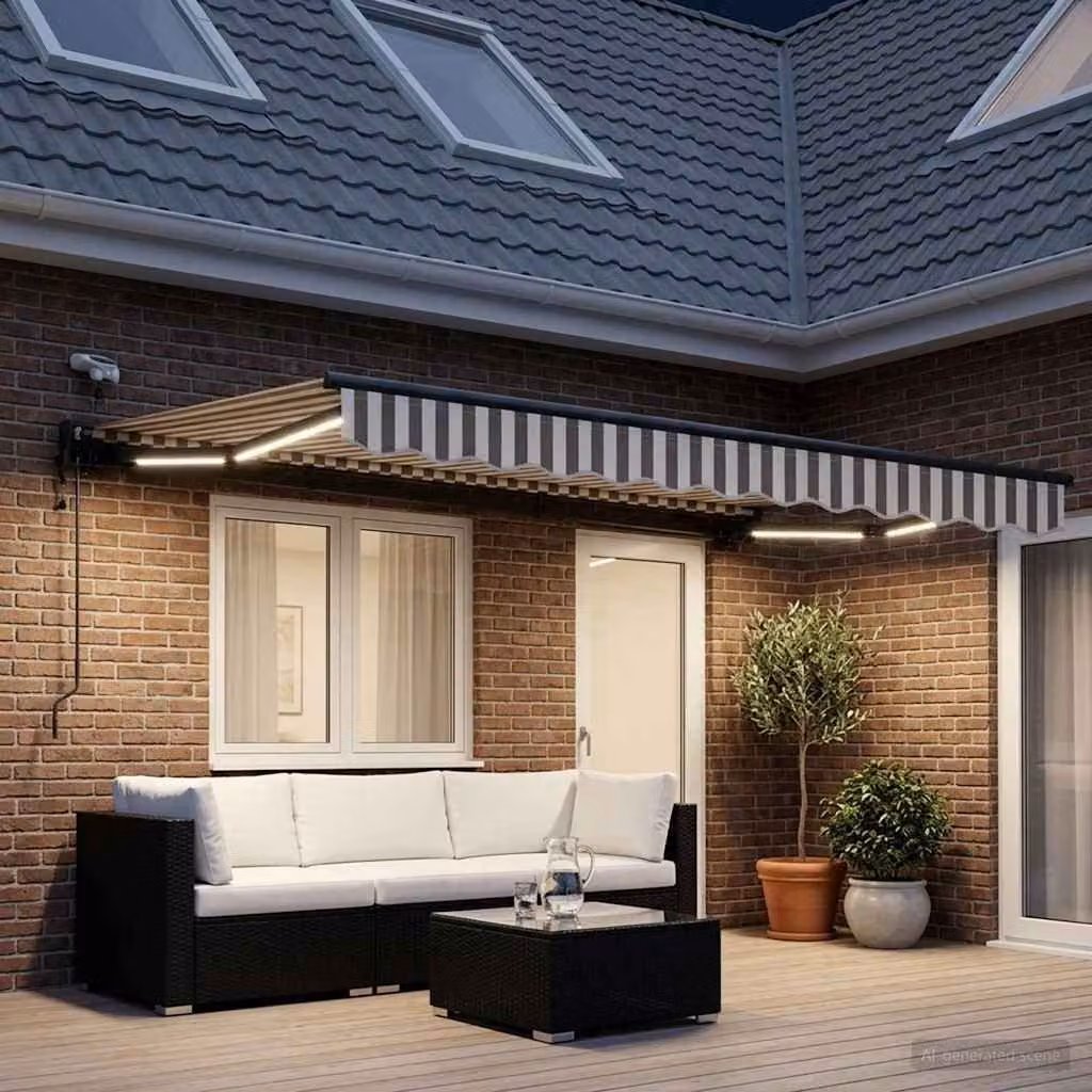 Tettuccio elettrico retrattile vidaXL in alluminio e poliestere, Grigio chiaro e bianco, L: 4 m x P: 3 m