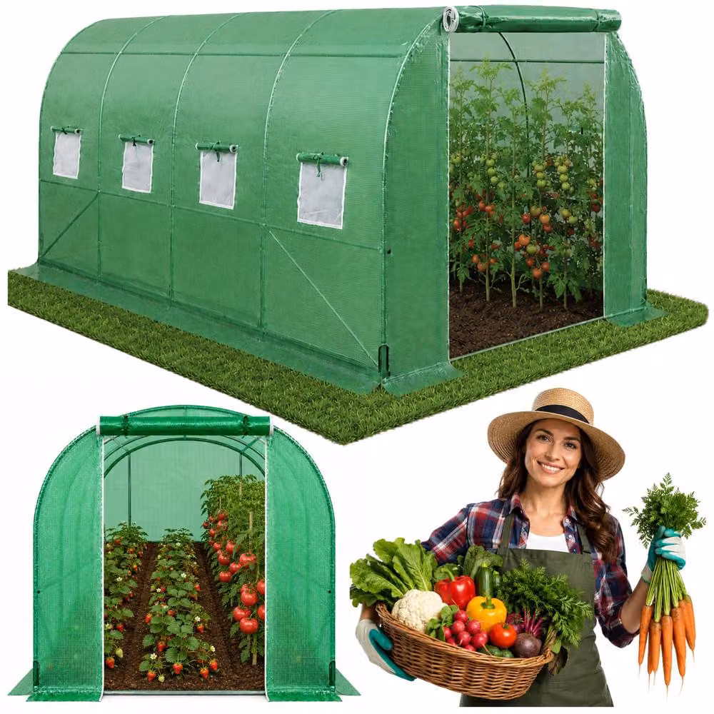 Serra a tunnel in plastica, dimensioni 4,5x2x2 metri, colore verde, resistente ai raggi UV