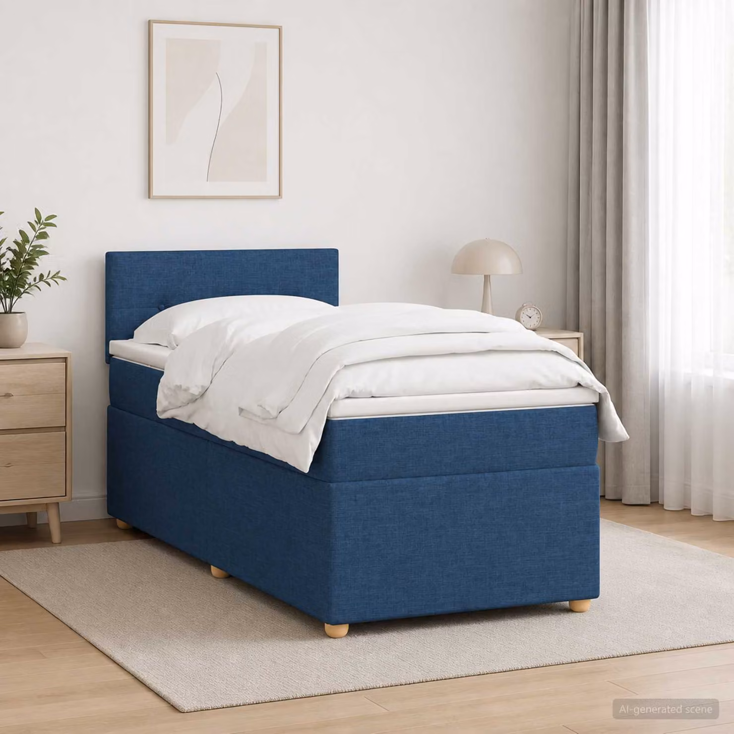 Letto box spring con materasso vidaXL in tessuto blu, con illuminazione sottostante e porta USB, L 90 cm x P 190 cm