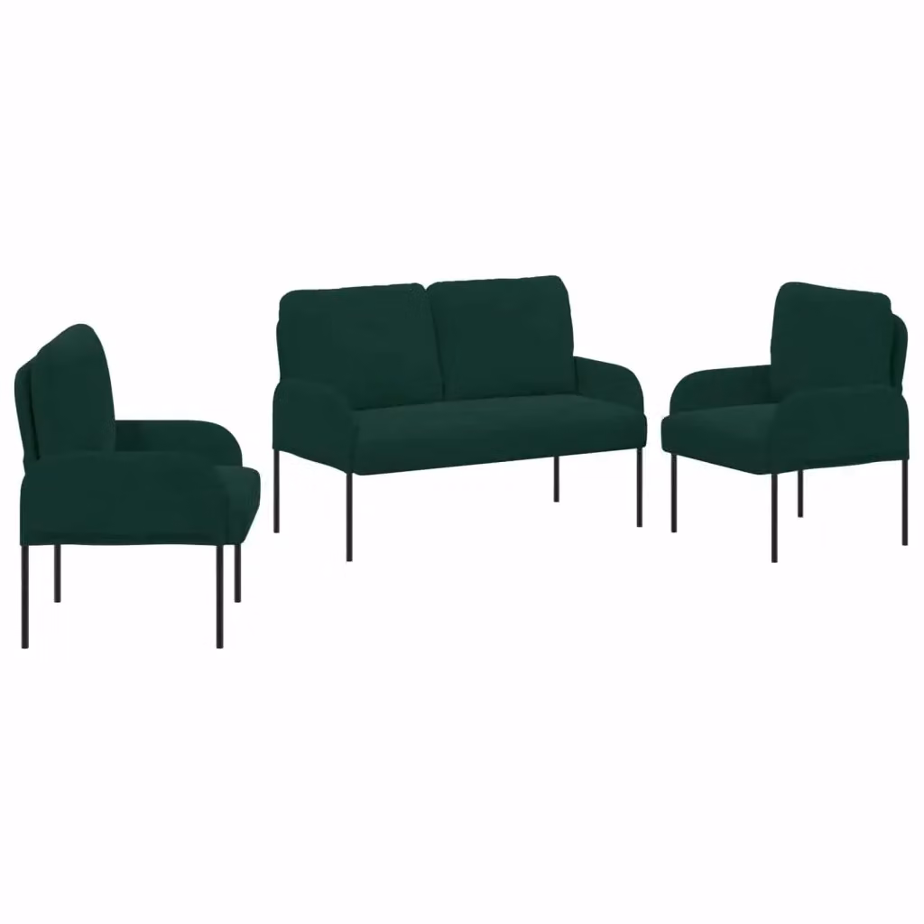Set di divani 3 pezzi vidaXL in tessuto verde e nero con struttura in legno e metallo per soggiorno – 2