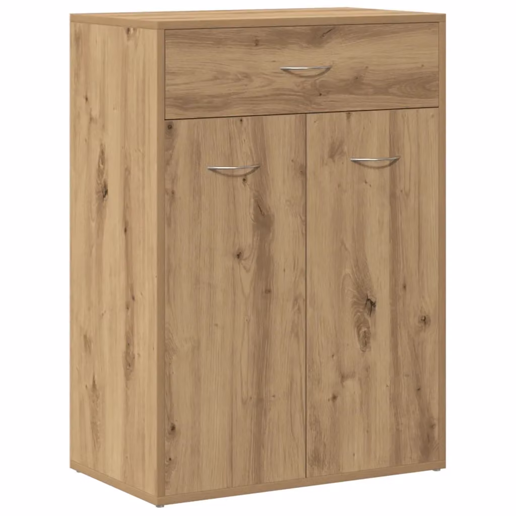 Scarpiera moderna vidaXL in legno e MDF marrone con ante a battente e ripiani, sospesa a parete, L: 60 cm, P: 35 cm, H: 84 cm – 2