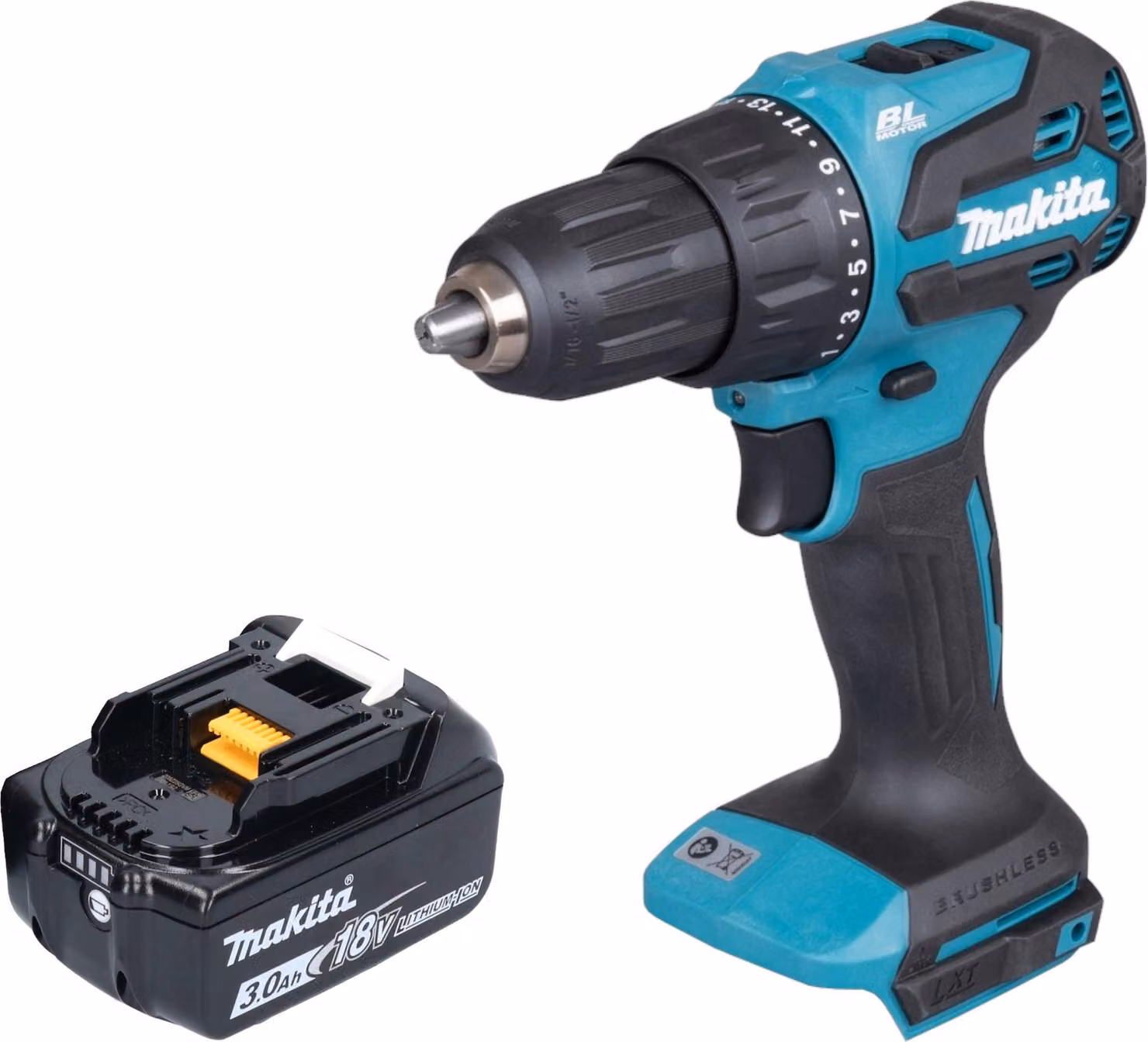 Makita DHP 490 F1 Trapano avvitatore a percussione a batteria 18 V 65 Nm Brushless + 1x batteria 3,0 Ah - senza caricabatteria