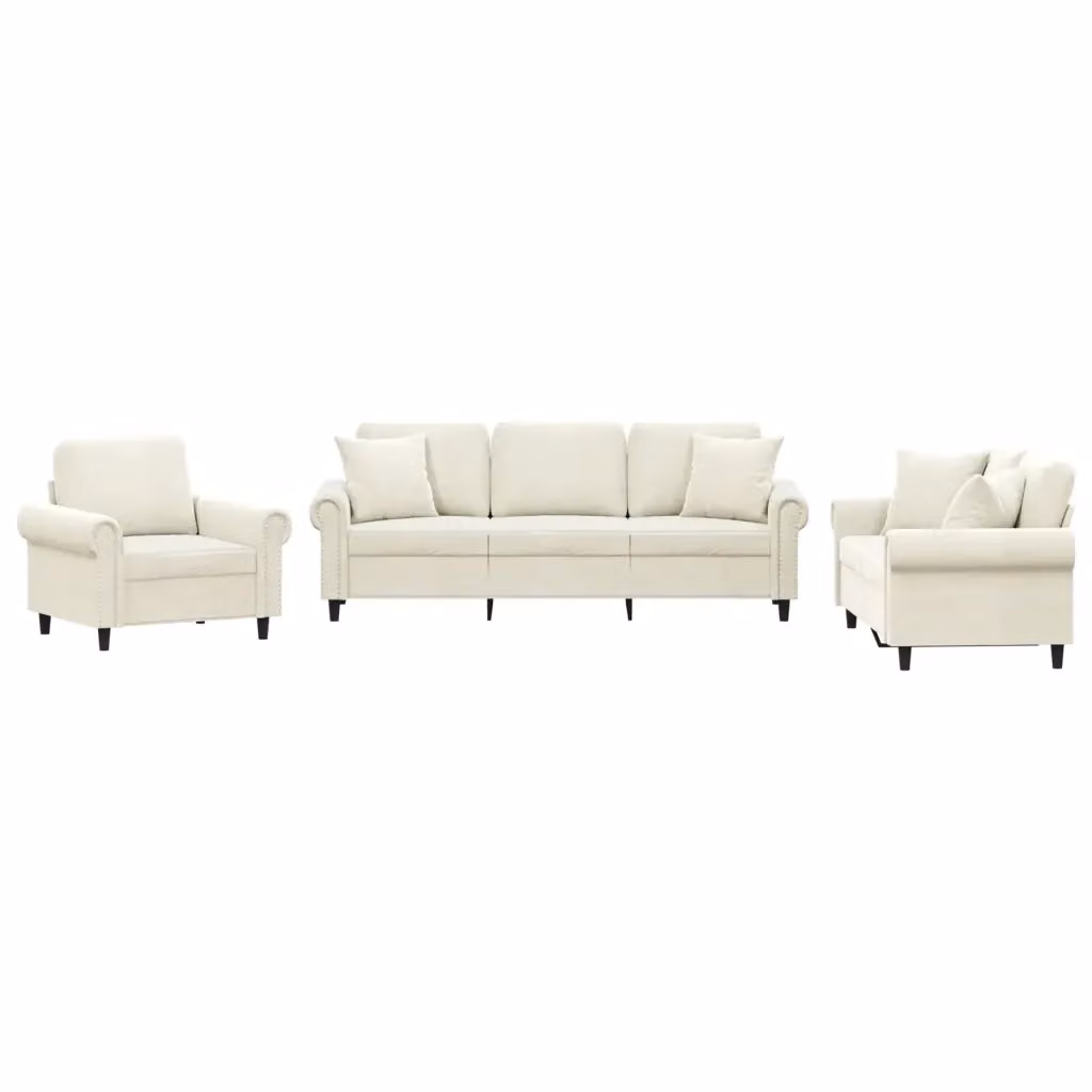 Set di divani 3 pezzi vidaXL in velluto beige con cuscini per soggiorno moderno – 2