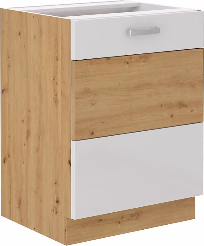 Armadietto inferiore ad anta singola ADARA - larghezza 60 cm, bianco / rovere artisan