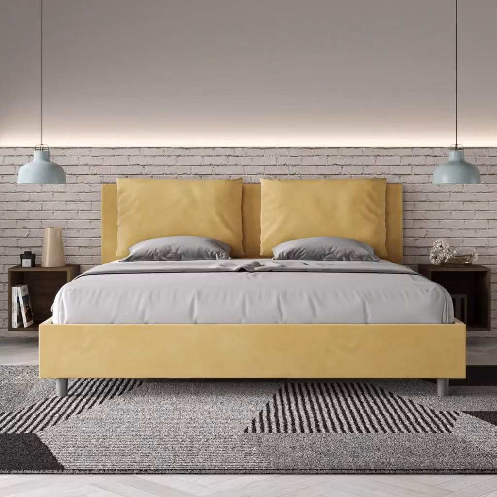 Letto matrimoniale king size BS COM con rete imbottita in microfibra colore giallo L: 180 cm, P: 200 cm, H: 110-212 cm – 2