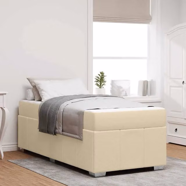 Struttura del letto con materasso-Giroletto Crema 100 x 200 cm Tessuto 182363