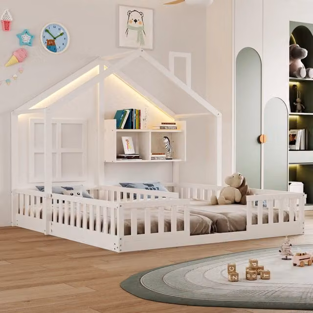 letto per bambini in legno massello e mdf bianco 188 x 204 cm