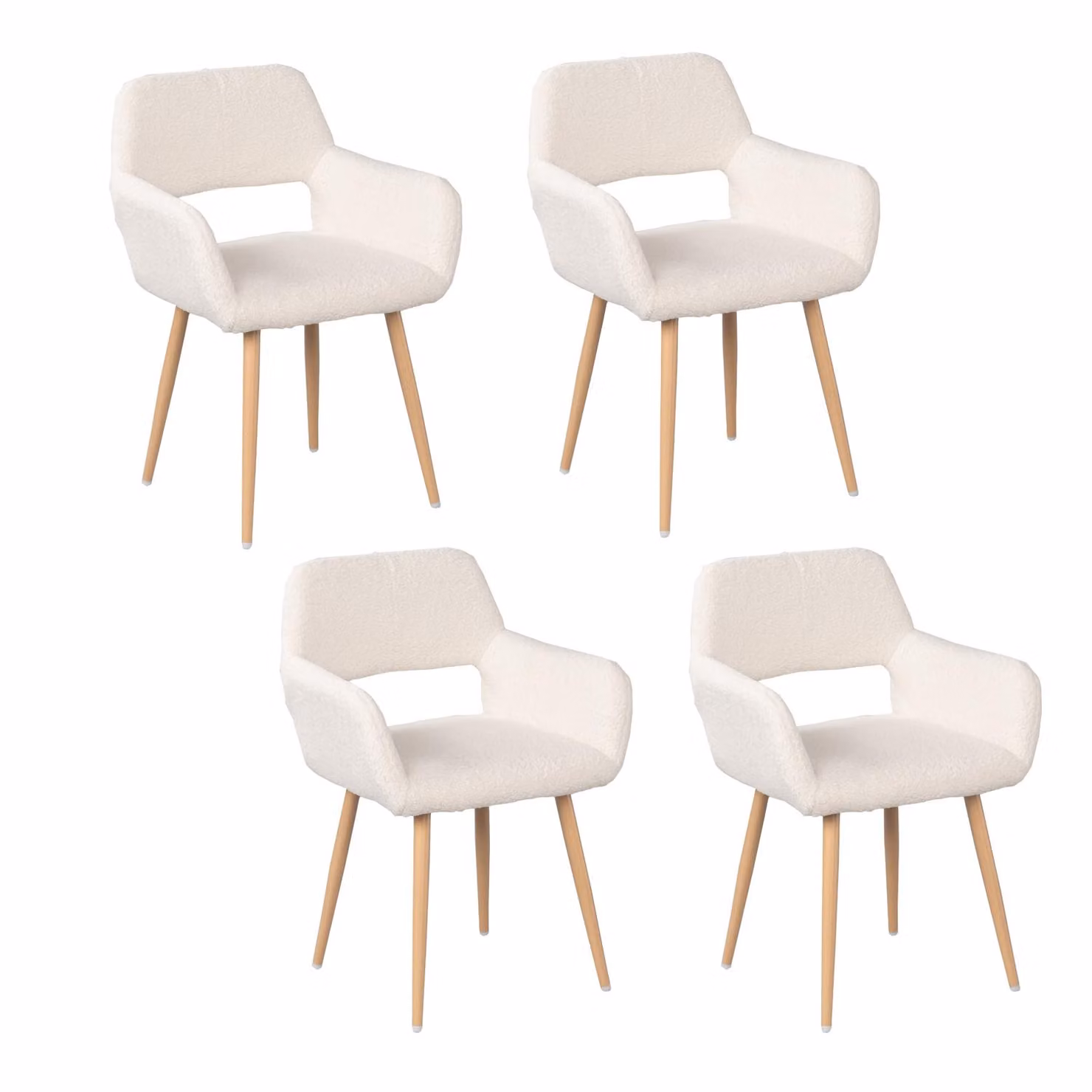 Meubles Cosy Set da 4 poltrone da sala da pranzo in stile scandinavo in tessuto bouclé beige – CROMWELL