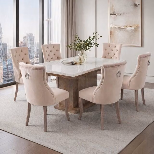 Desviae Sedia da Pranzo con Schienale Alto Trapuntato e Design Ergonomico in Velluto Beige 97 × 51 × 47 cm