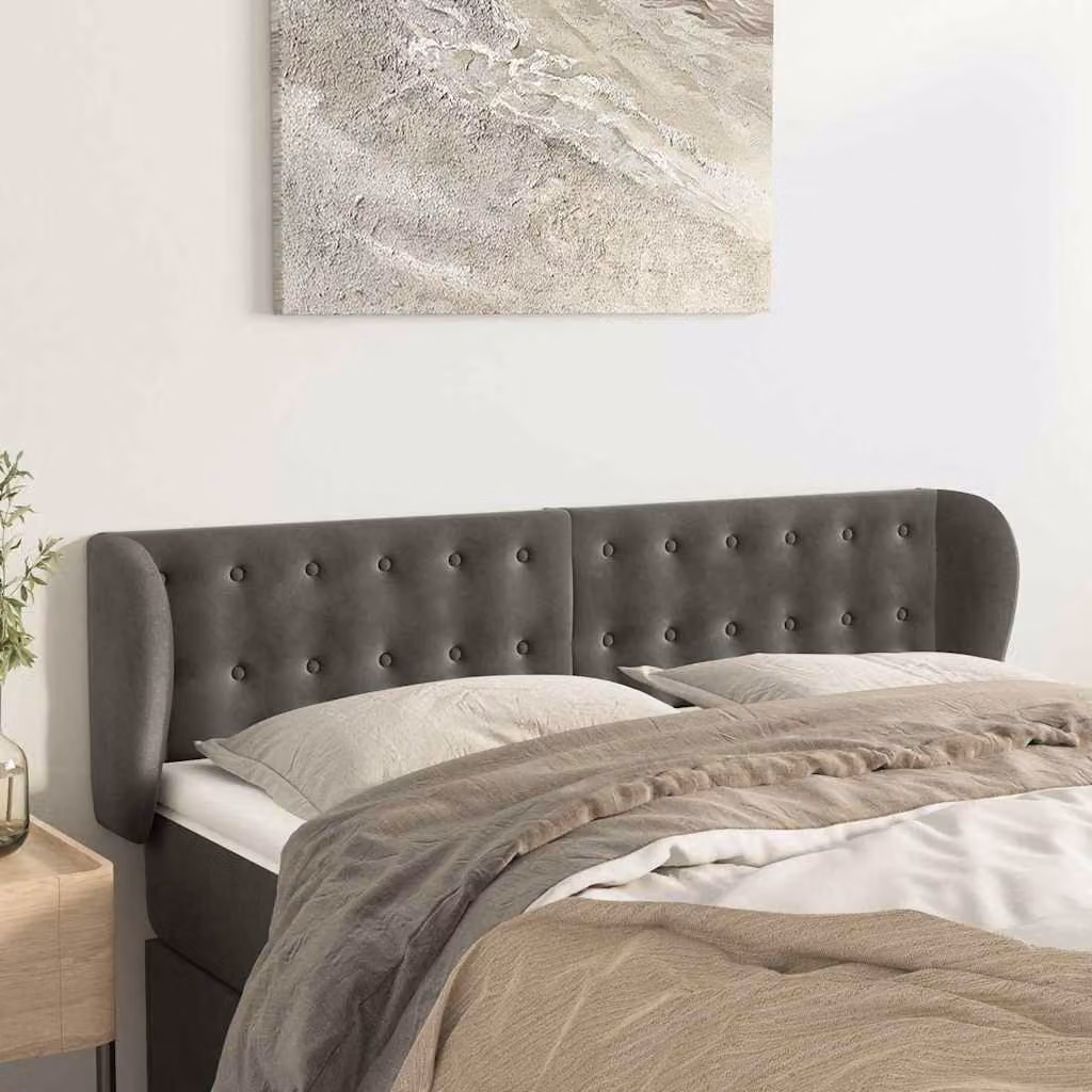 Testiera ad orecchio vidaXL in velluto grigio scuro L: 147 cm, P: 23 cm, H: 78/88 cm