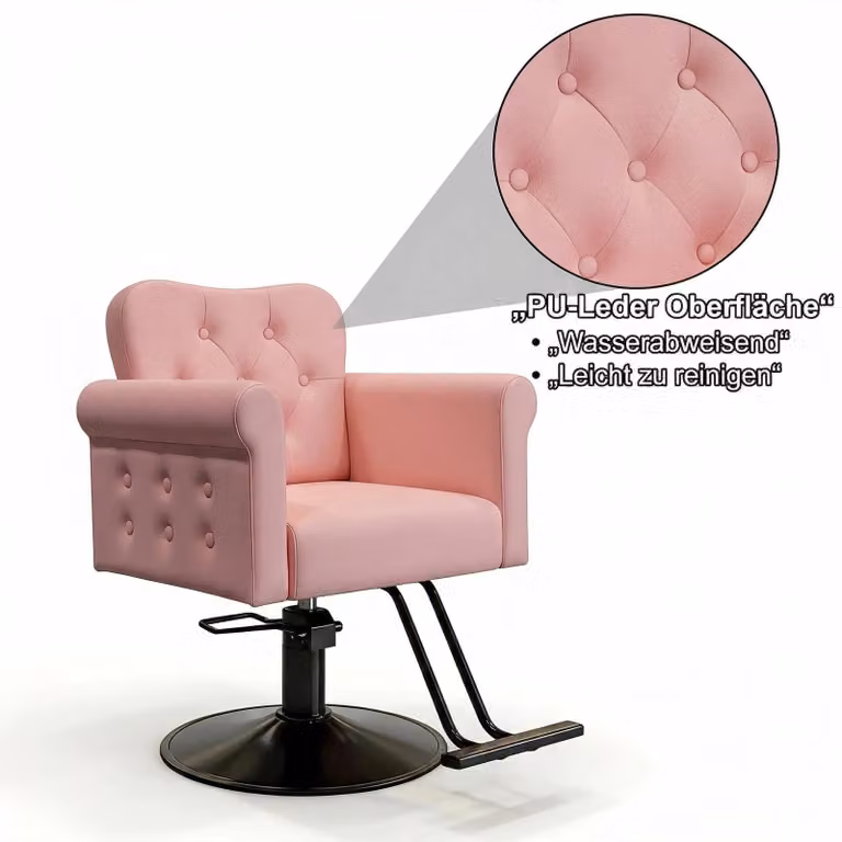 Poltrona da parrucchiere - Poltrona da barbiere - Rotazione a 360° - Regolazione dell'altezza idraulica - Poggiapiedi - Capacità di carico: 330 kg - Rivestimento in ecopelle - Rosa