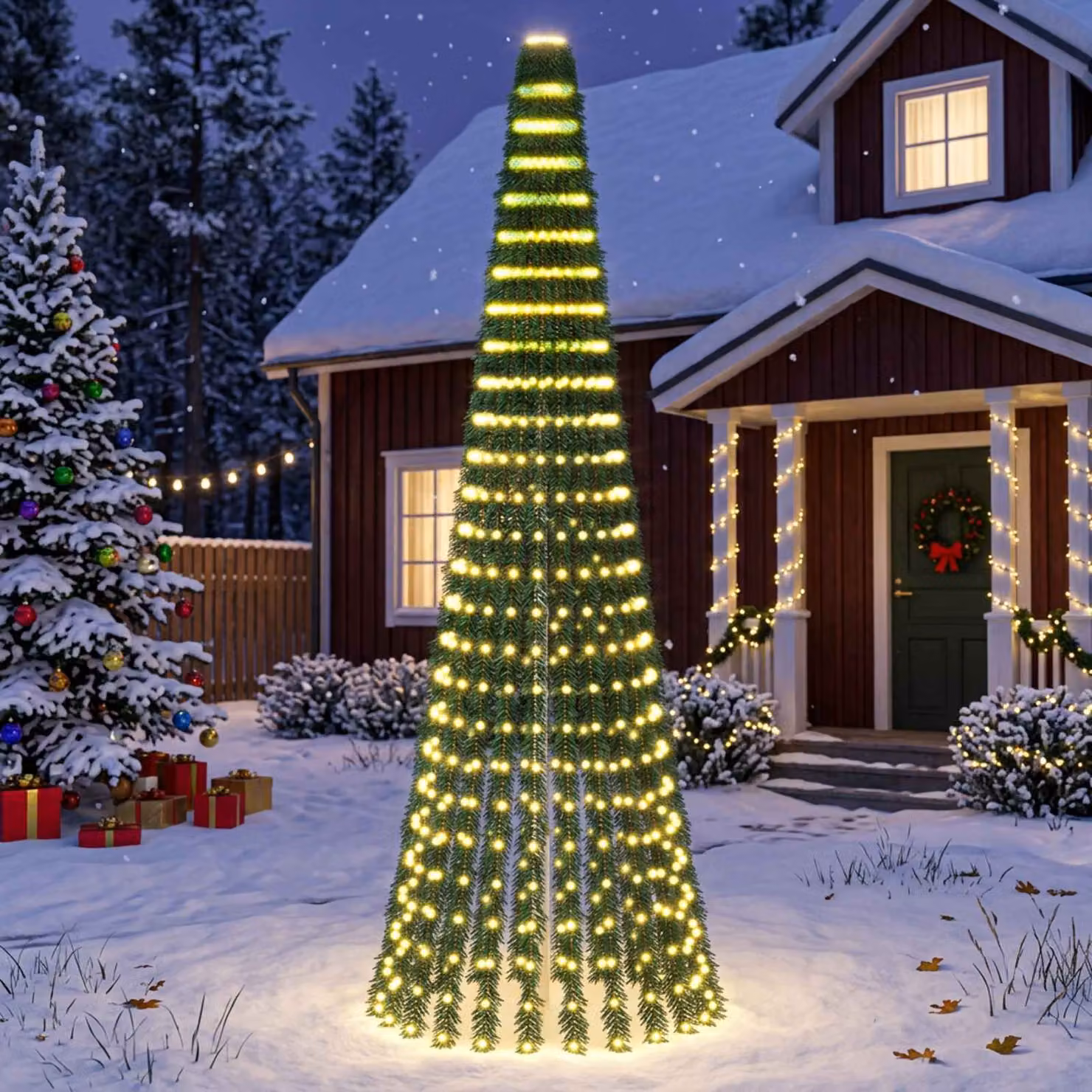 vidaXL Albero di Natale LED 270 cm 648 LED Bianco caldo Acciaio Verde