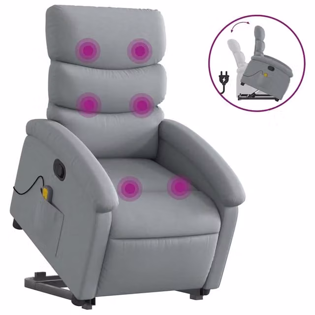 Poltrona | Sedia Relax Alzapersona Massaggi Reclinabile Grigio Chiaro Tessuto