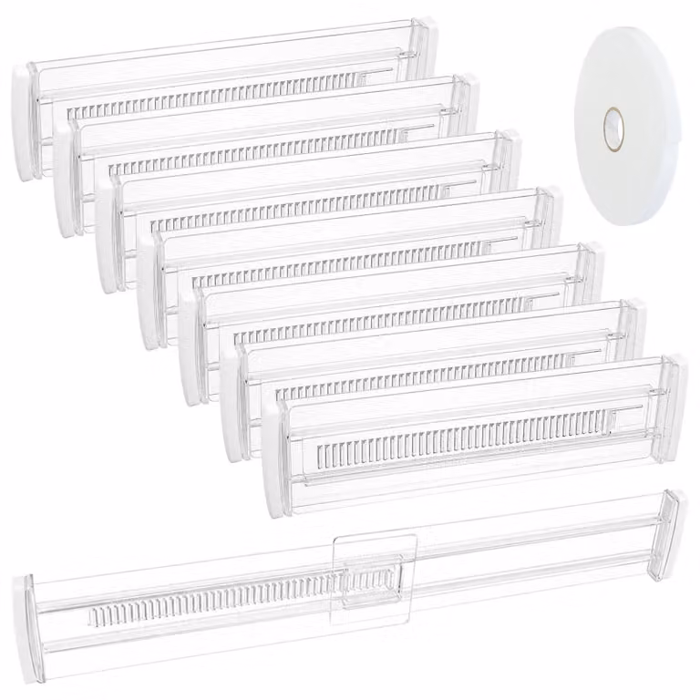 Set di 8 divisori regolabili per cassetti, in plastica