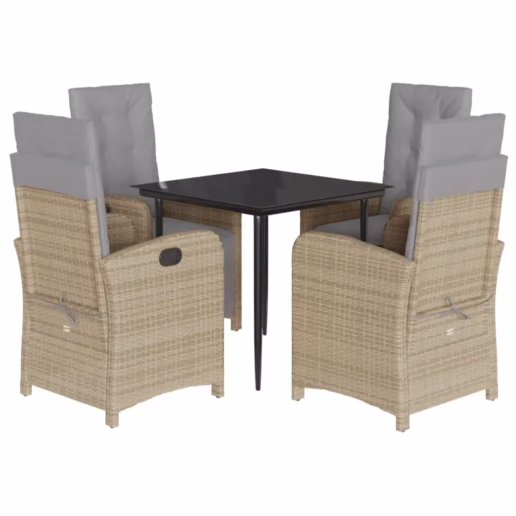 Set da Pranzo da Giardino vidaXL in Polyrattan con Cuscini Beige e Tavolo in Vetro 5 pz – 2