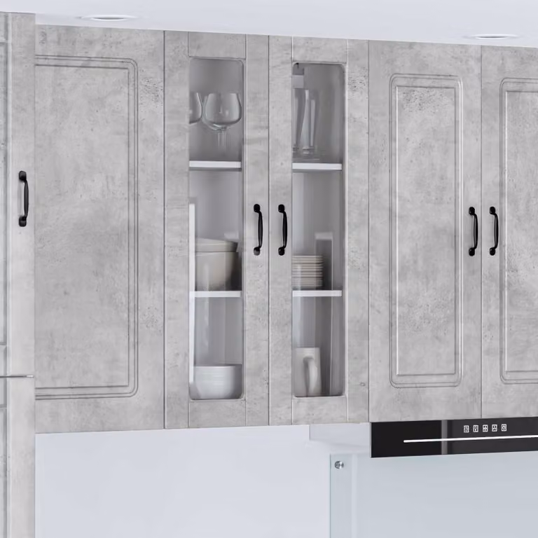 Mobile da parete vidaXL PORTO in legno e vetro, Grigio cemento, L: 60 cm, P: 31 cm, H: 100 cm