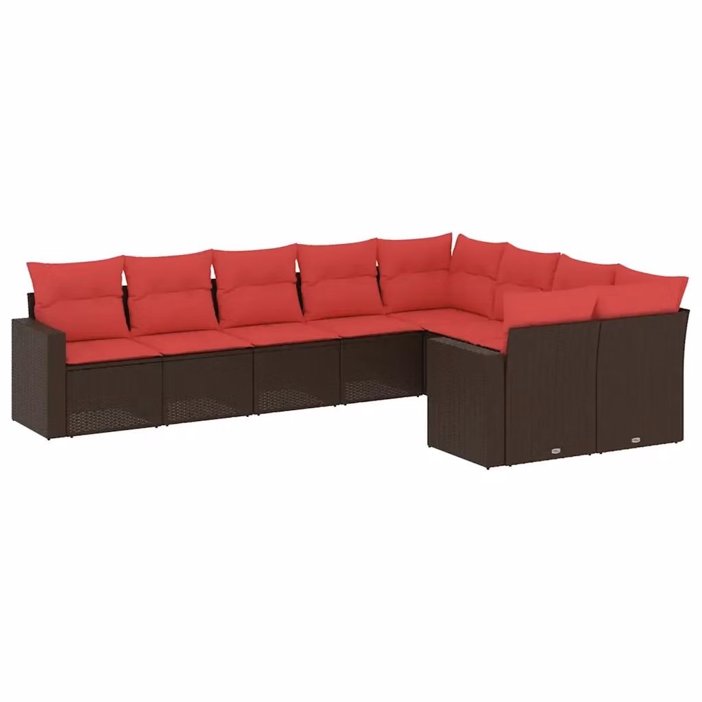 vidaXL Set Divani da Giardino a L con Cuscini Marrone e Rosso in Polyrattan e Acciaio – 2
