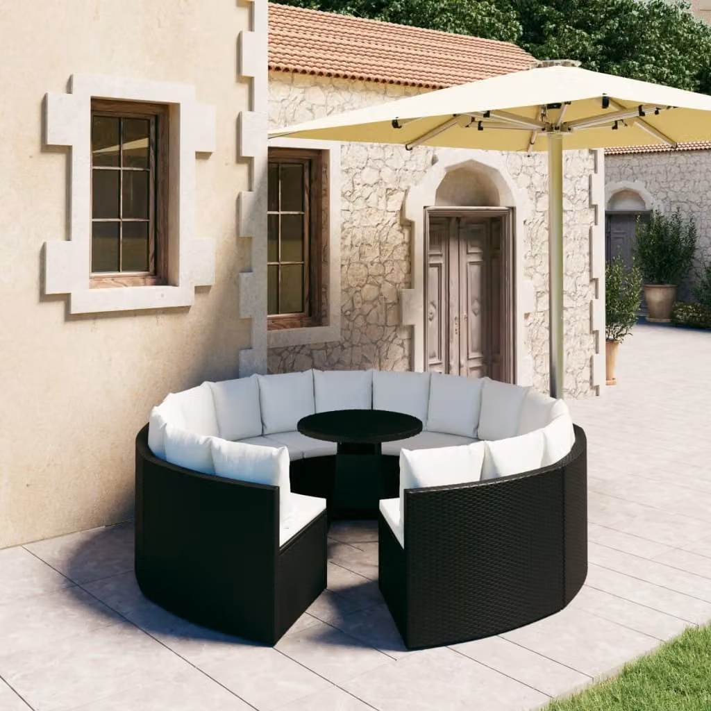 Maison Exclusive - Set da giardino composto da 9 pezzi con cuscini in rattan sintetico nero