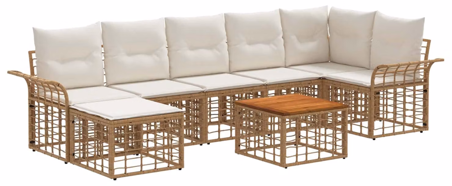 Set di divani da esterno 8 pcs Naturale e Bianco Crema