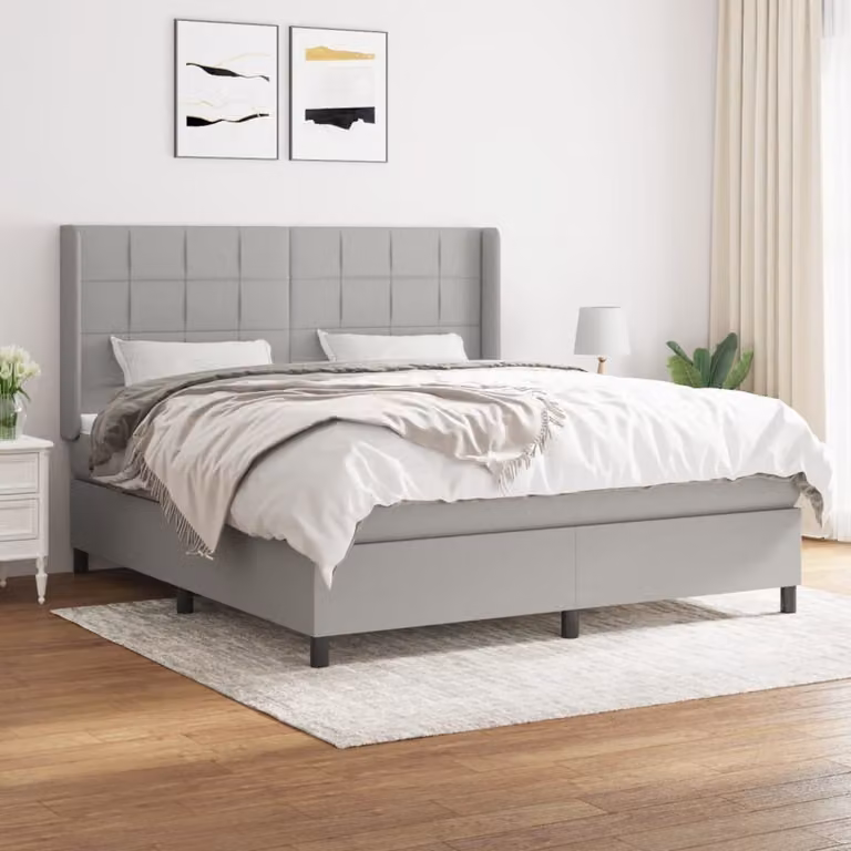 The Living Store Letto a molle con materasso grigio chiaro 180x200 cm in tessuto