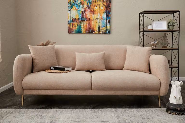 Hanah Home, Simena - Beige, Divani letto, Divano letto a 3 posti, Beige, Poliestere, 210 x 80 x 95 x cm