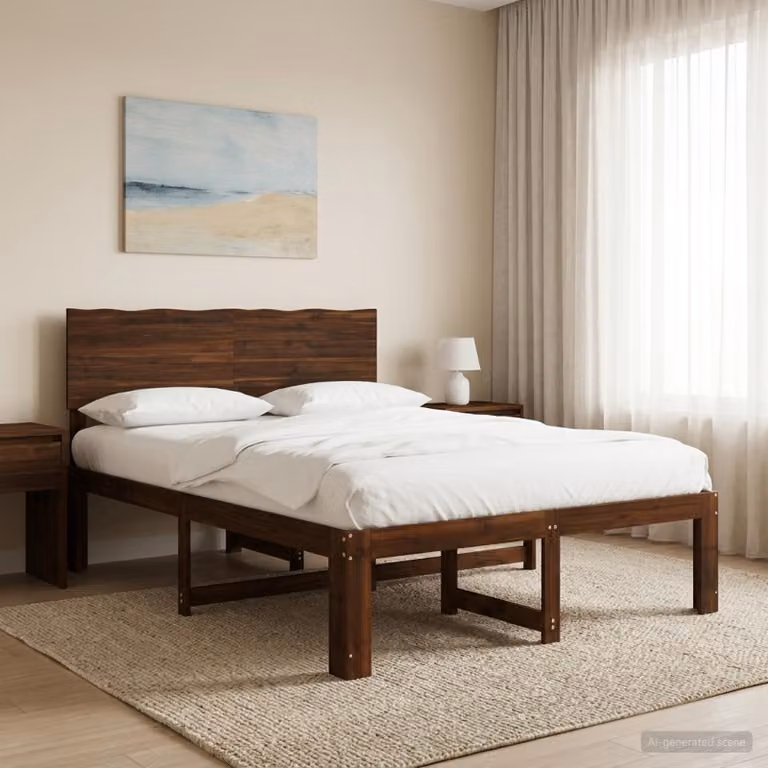 Letto matrimoniale con testiera vidaXL ROSTOCK in legno di acacia marrone scuro L/P/H: 154 x 200 x 101 cm