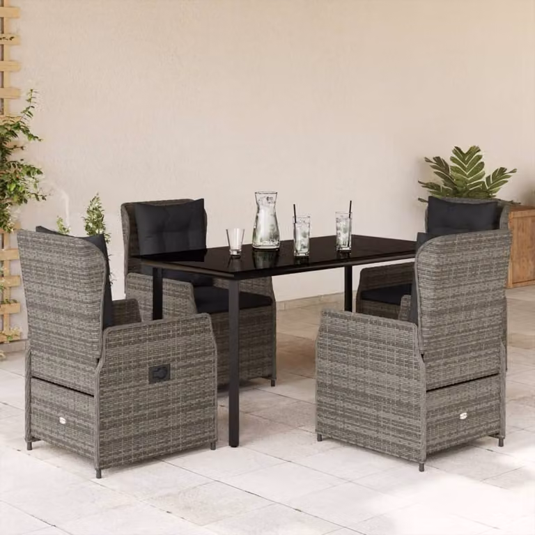 vidaXL Set da Pranzo da Giardino 5 pz in Polyrattan e Vetro Grigio e Nero