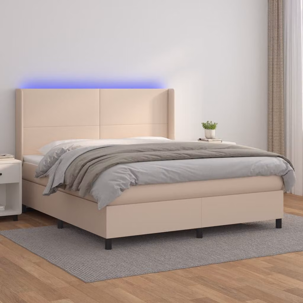 Letto con giroletto a molle e illuminazione LED vidaXL in similpelle color cappuccino, L/P: 180 x 200 cm