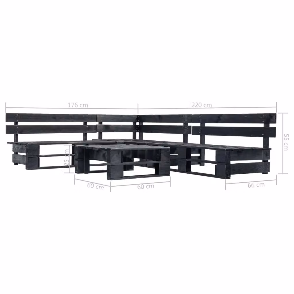 Set da giardino a forma di L vidaXL in legno di pino trattato con cuscini neri – 2