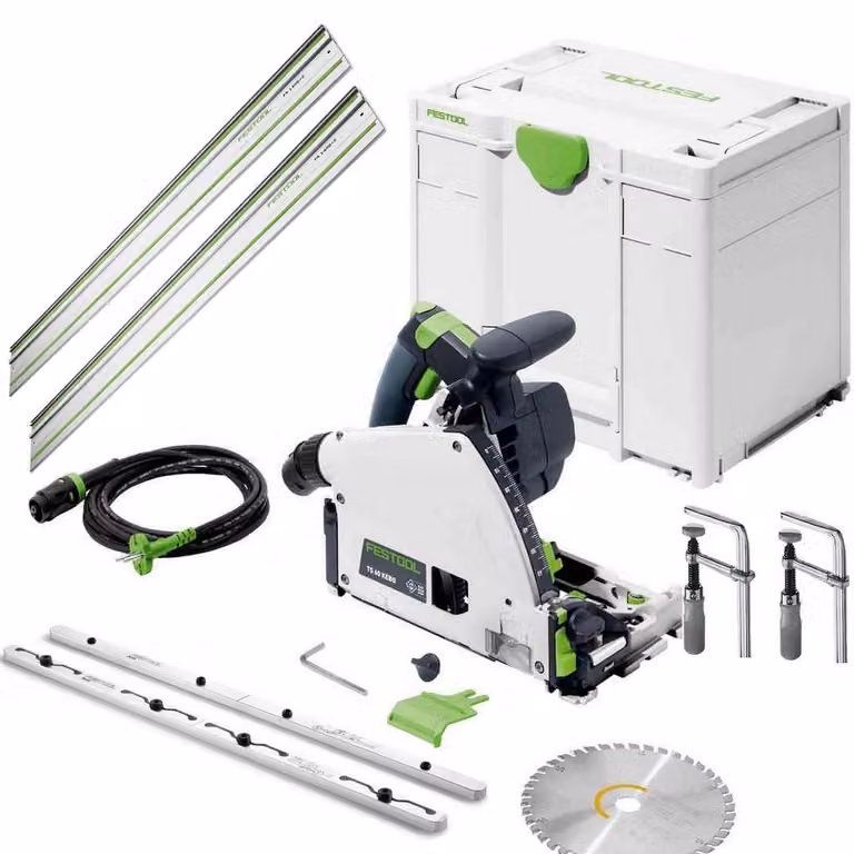 Festool, sega a immersione TS60 KEBQ-Plus, guide di taglio, morsetti e connettore