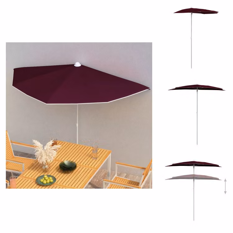 vidaXL Mezzo ombrellone con asta 180x90 cm rosso Bordeaux - Ombrelloni e tende da sole