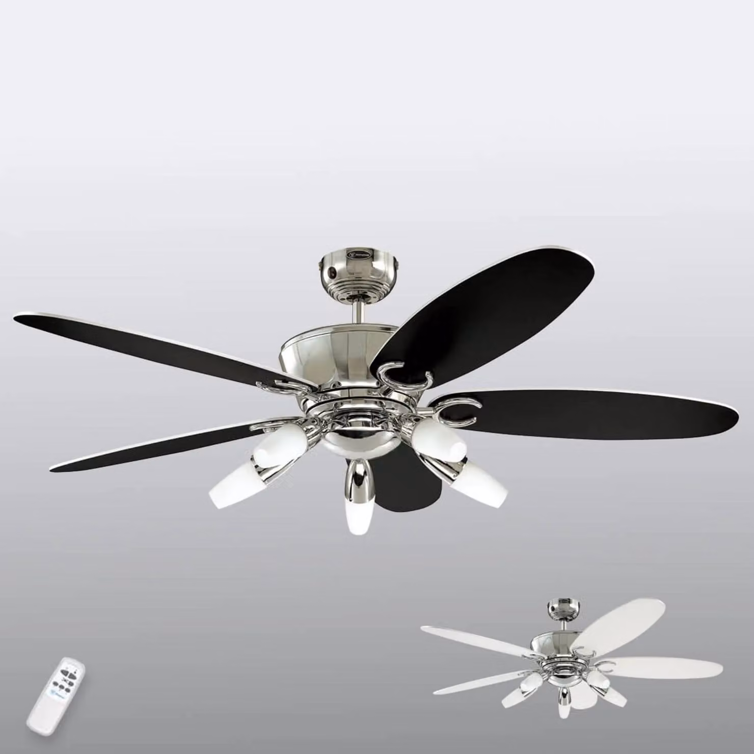Westinghouse Ventilatore da soffitto con luce Arius, telecomando Arius, Nero, Soggiorno / Sala da pranzo, Metallo, Moderno